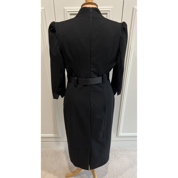 Karen Millen Women's Structured Black Crepe Belted Midi Dress Size US 8 Designer - Picture 4 of 8